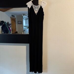 Pinkblush Black Maxi Dress with White Lace Detail